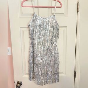 Silver sequin fringe dress